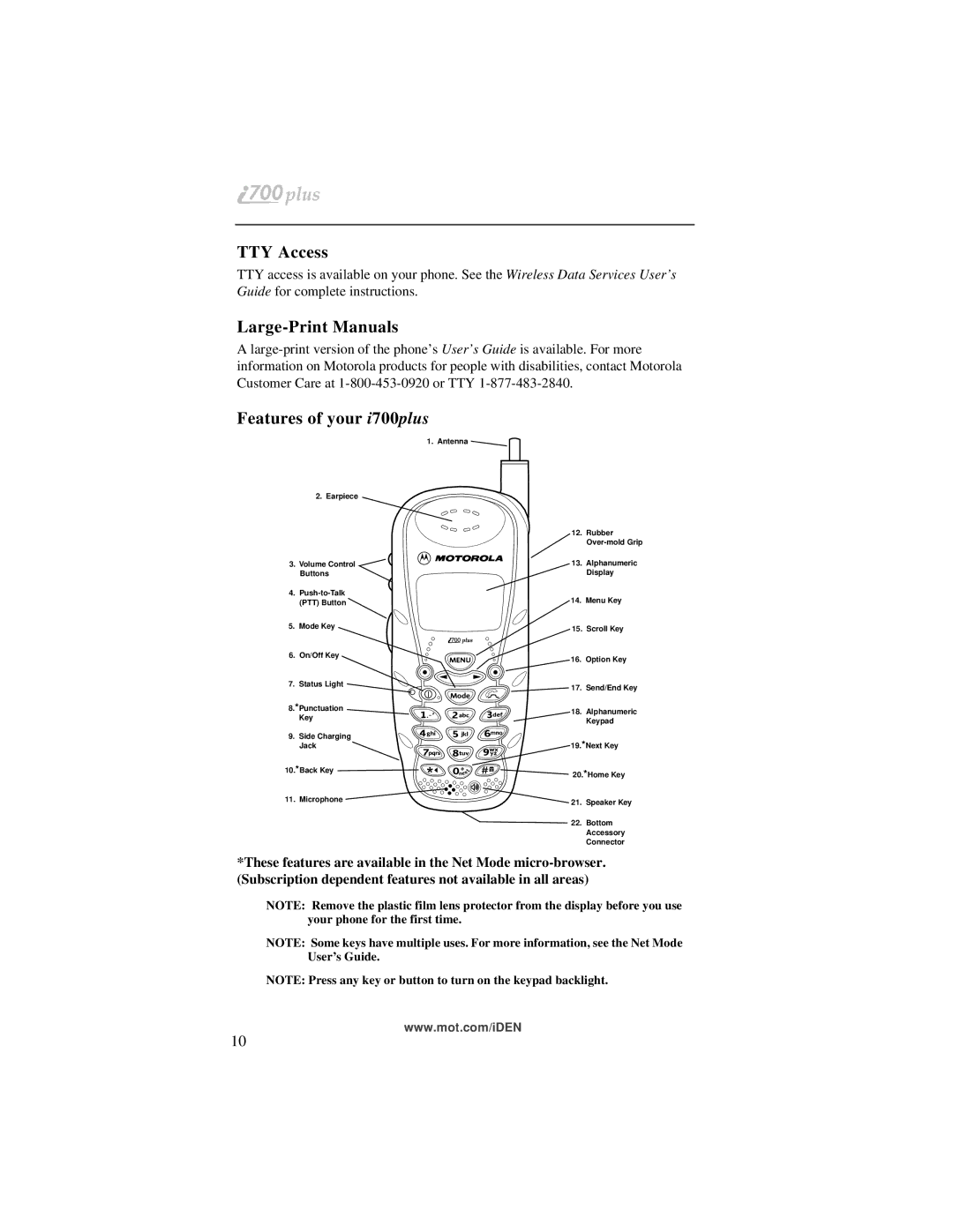 Motorola manual TTY Access, Features of your i700plus 