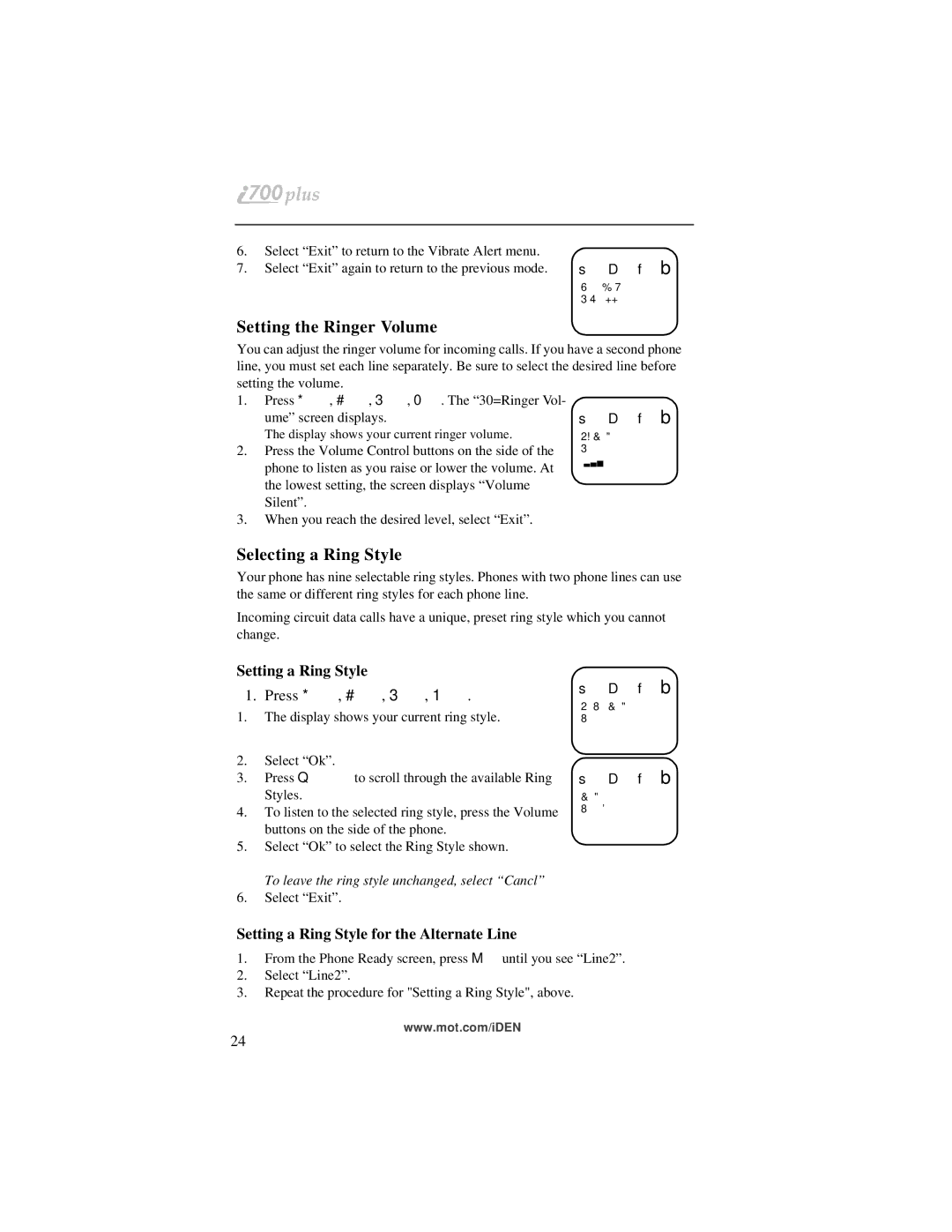 Motorola i700plus manual Setting the Ringer Volume, Selecting a Ring Style, Setting a Ring Style 