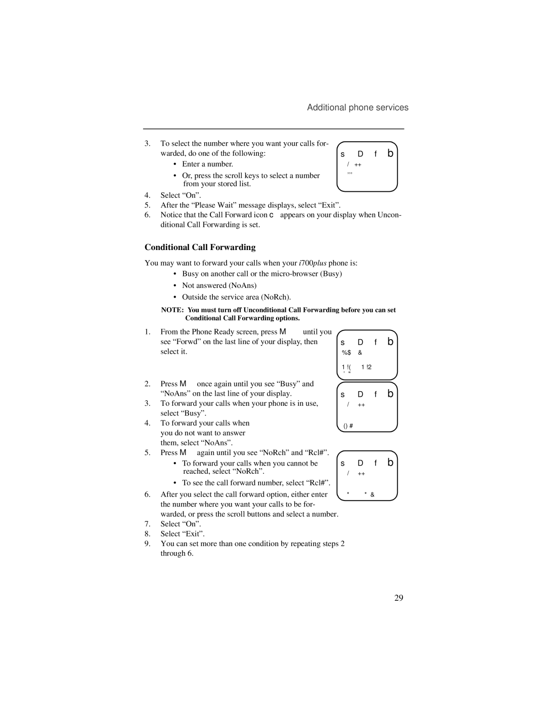 Motorola i700plus manual Conditional Call Forwarding 