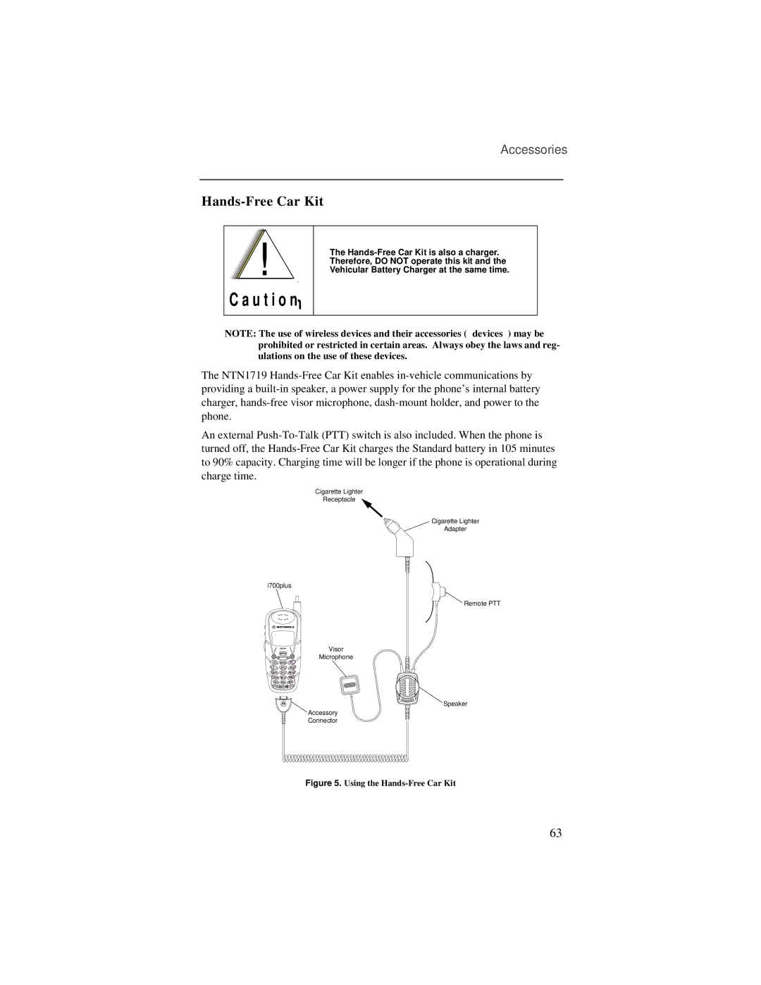 Motorola i700plus manual Hands-Free Car Kit, U t i o n a u t i o n 