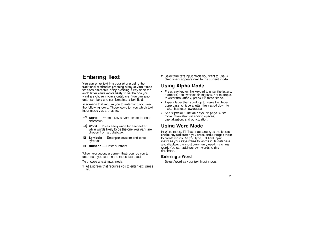 Motorola i710 manual Entering Text, Using Alpha Mode, Using Word Mode, Entering a Word 