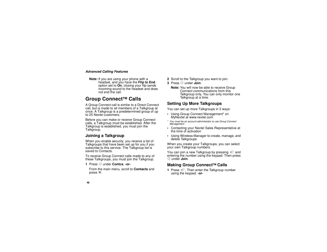 Motorola i710 manual Joining a Talkgroup, Setting Up More Talkgroups, Making Group ConnectTM Calls 