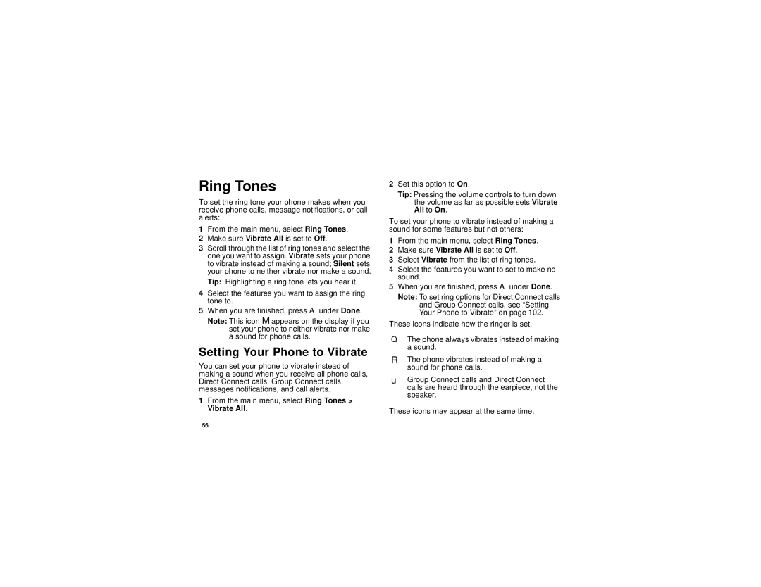 Motorola i710 manual Ring Tones, Setting Your Phone to Vibrate 