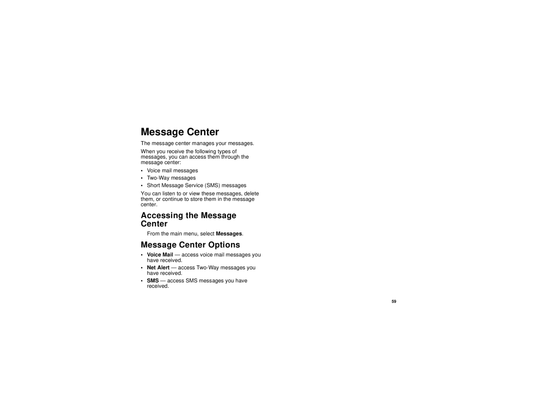 Motorola i710 manual Accessing the Message Center, Message Center Options 