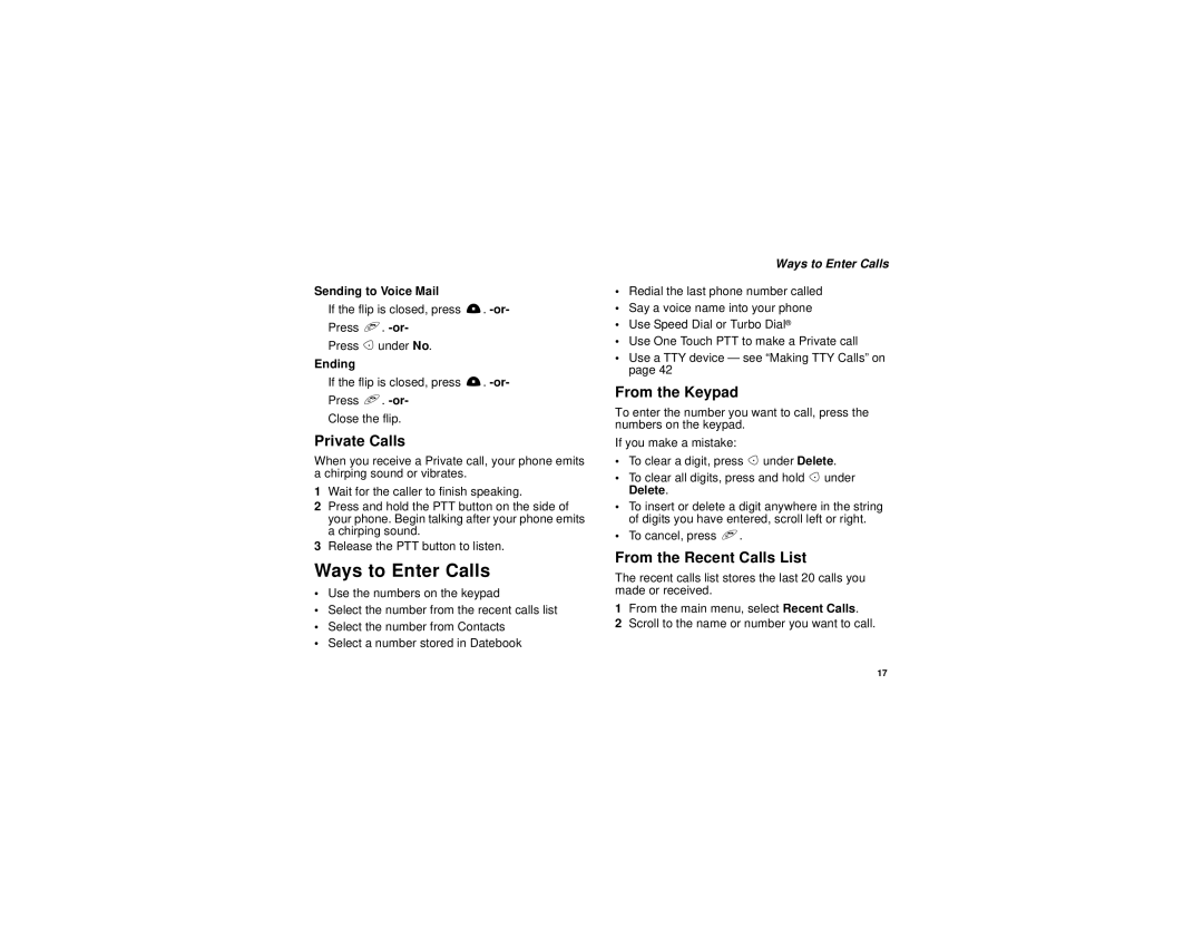 Motorola i710 manual Ways to Enter Calls, Private Calls, From the Keypad, From the Recent Calls List 