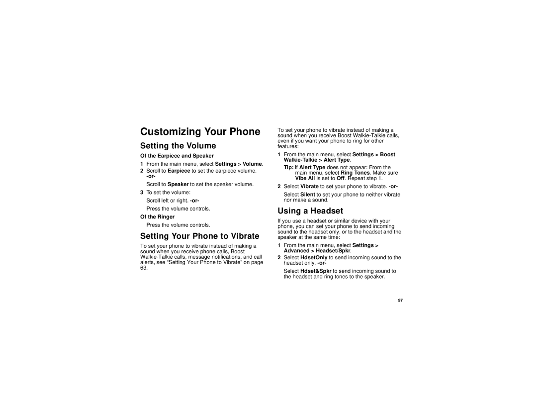Motorola i730 manual Customizing Your Phone, Setting the Volume, Using a Headset, Earpiece and Speaker, Ringer 