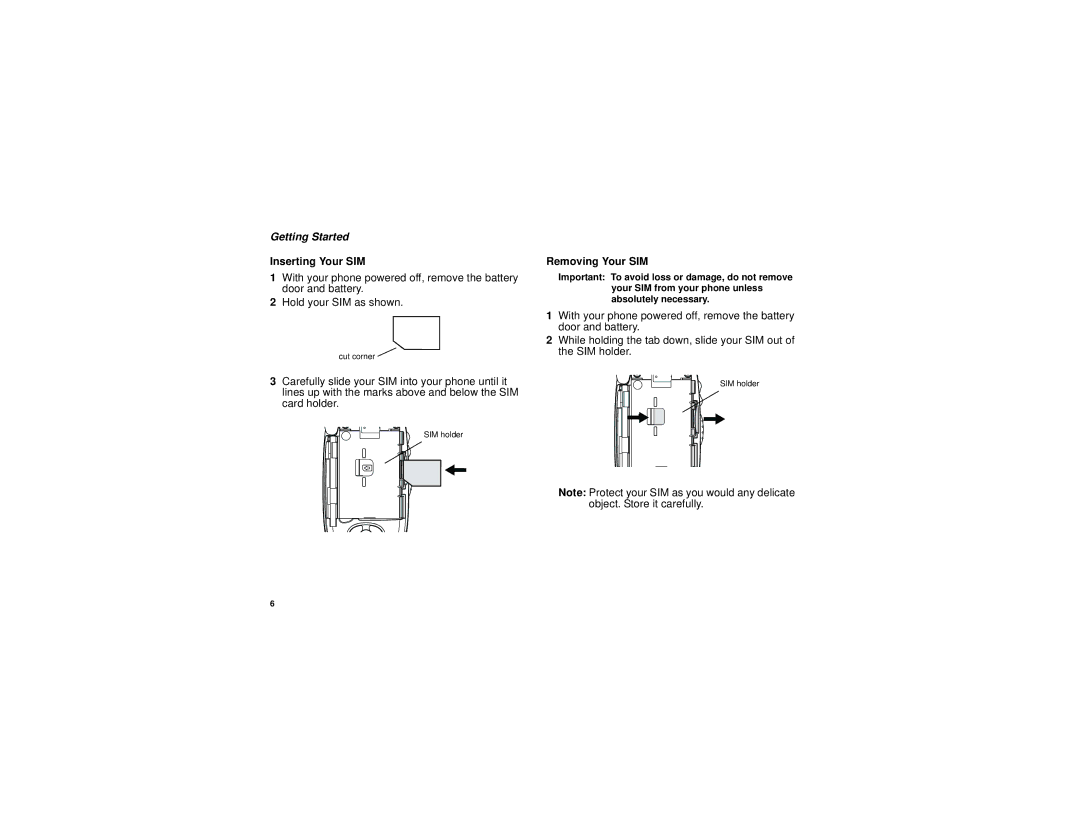 Motorola i730 manual Inserting Your SIM, Removing Your SIM 