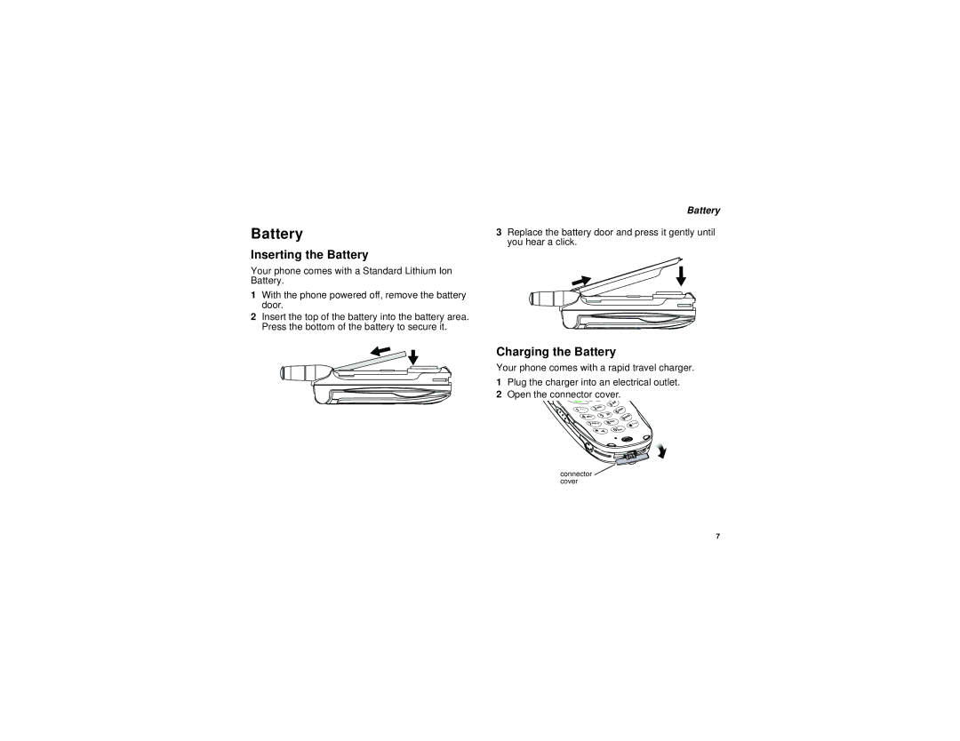 Motorola i730 manual Inserting the Battery, Charging the Battery 