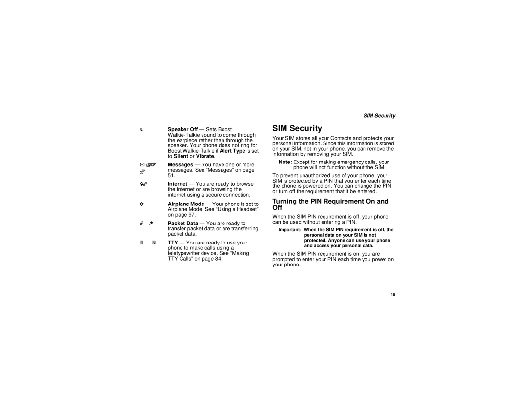 Motorola i730 manual SIM Security, Turning the PIN Requirement On and Off 