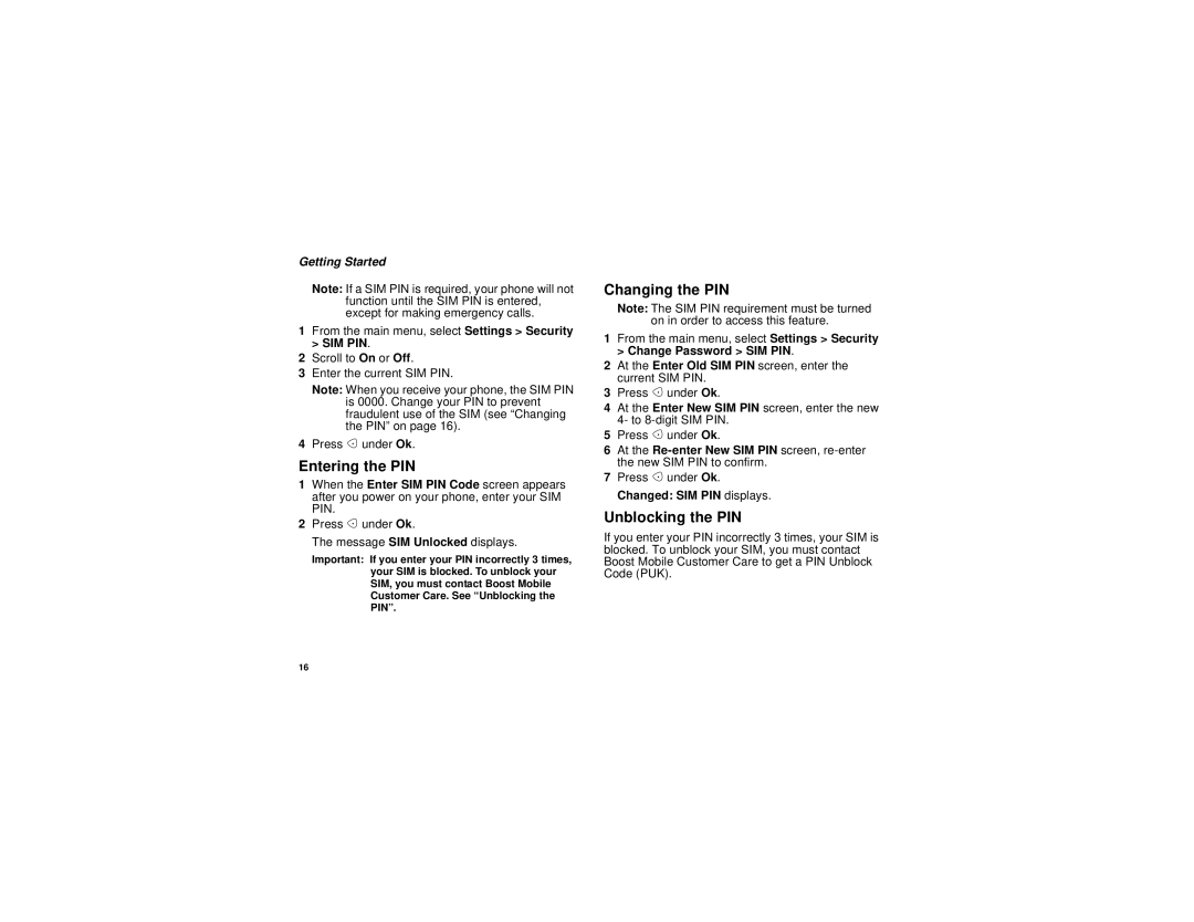 Motorola i730 manual Entering the PIN, Changing the PIN, Unblocking the PIN 