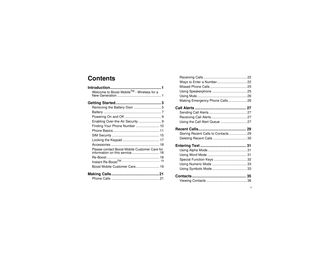 Motorola i730 manual Contents 