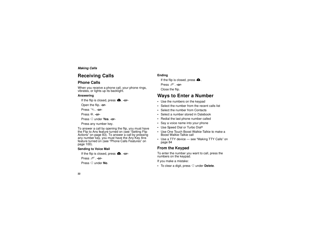 Motorola i730 manual Receiving Calls, Ways to Enter a Number, Phone Calls, From the Keypad, Making Calls 