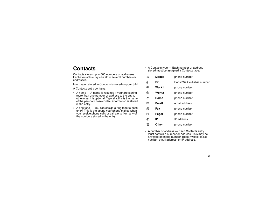 Motorola i730 manual Contacts 