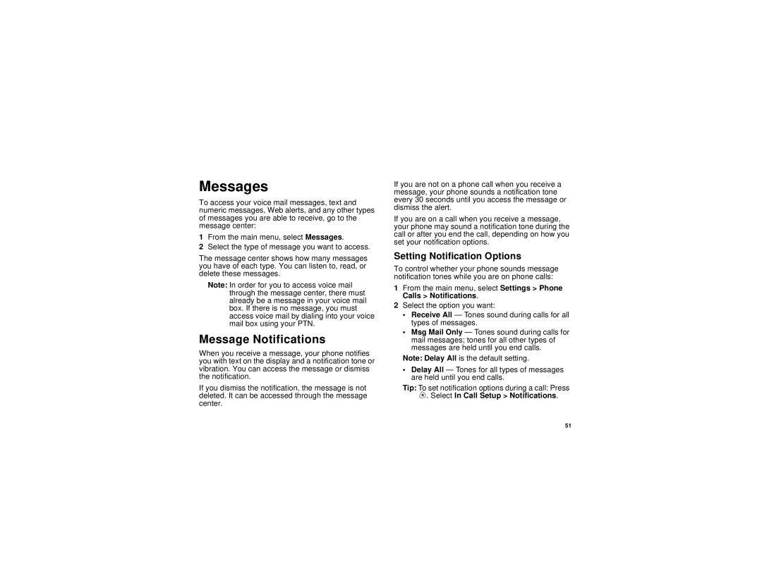 Motorola i730 manual Messages, Message Notifications, Setting Notification Options 