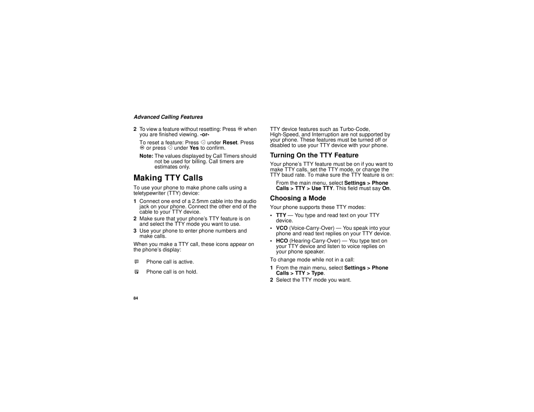 Motorola i730 manual Making TTY Calls, Turning On the TTY Feature, Choosing a Mode 