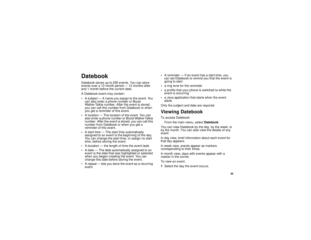 Motorola i730 manual Viewing Datebook 