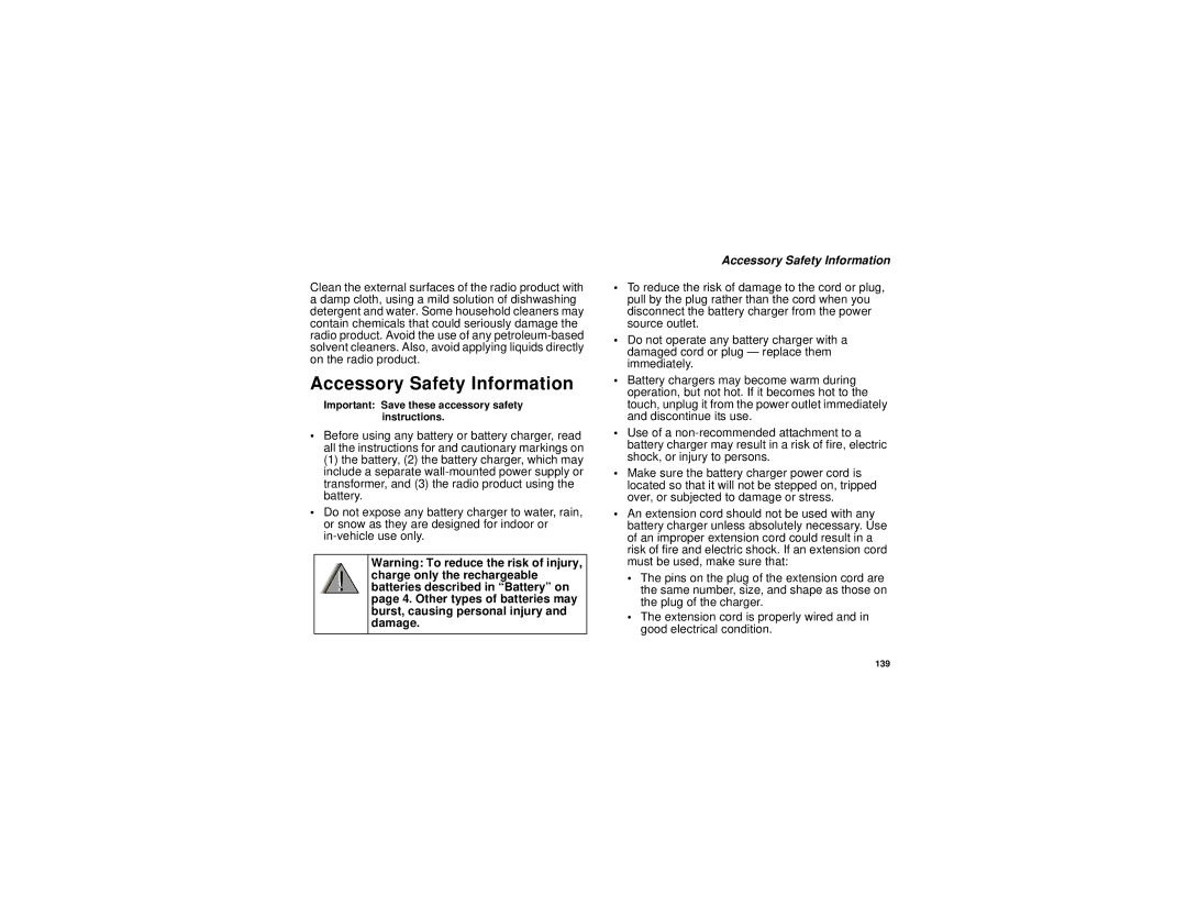 Motorola i736 manual Accessory Safety Information 