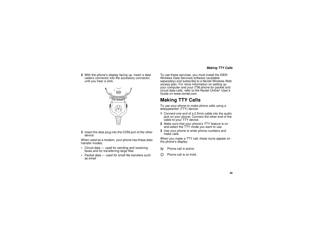 Motorola i736 manual Making TTY Calls 