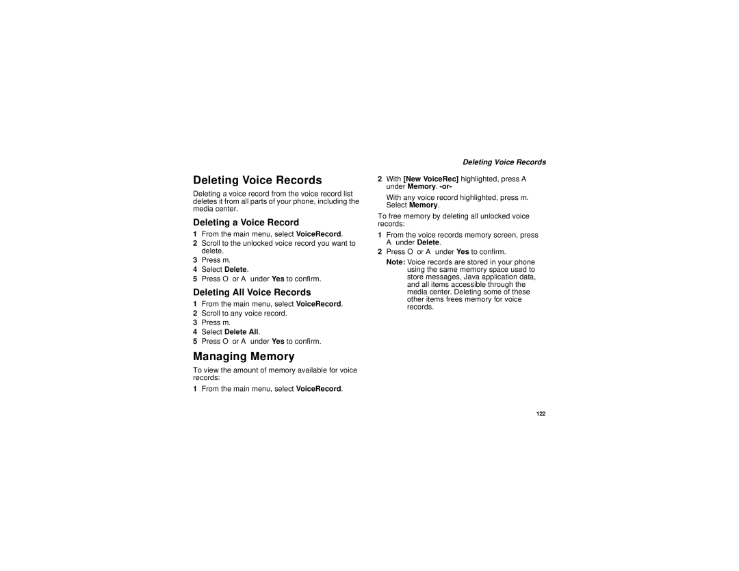 Motorola i760 manual Deleting Voice Records, Deleting a Voice Record, Deleting All Voice Records 