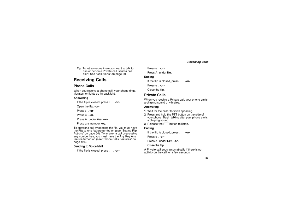 Motorola i760 manual Receiving Calls, Phone Calls, Private Calls 