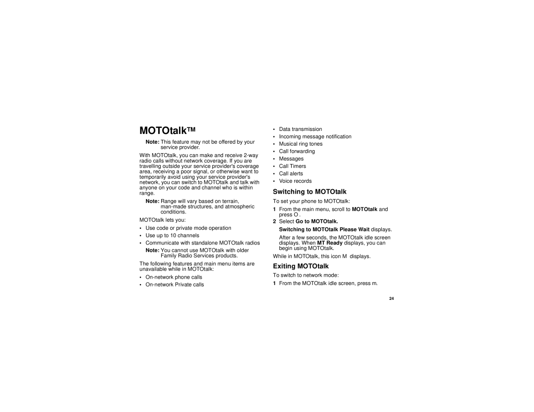 Motorola i760 manual MOTOtalkTM, Switching to MOTOtalk, Exiting MOTOtalk 