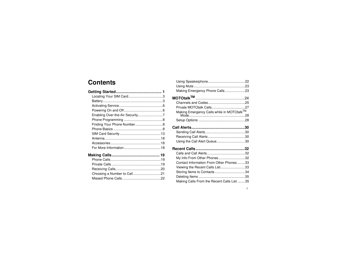 Motorola i760 manual Contents 