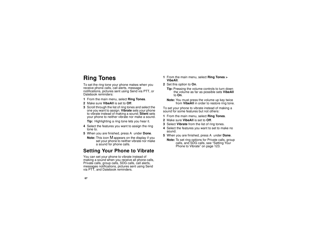 Motorola i760 manual Ring Tones, Setting Your Phone to Vibrate 