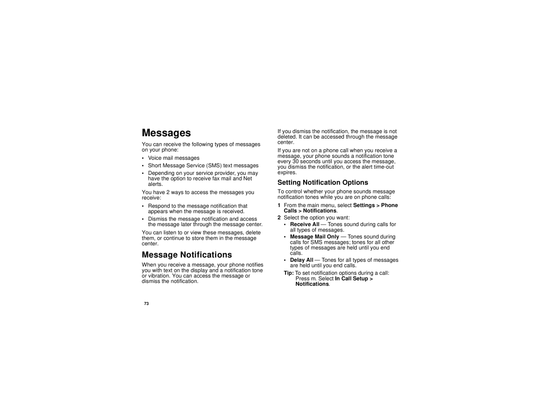 Motorola i760 manual Messages, Message Notifications, Setting Notification Options 