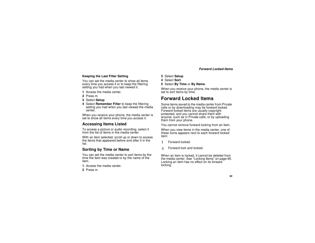 Motorola i760 manual Forward Locked Items, Accessing Items Listed, Sorting by Time or Name 