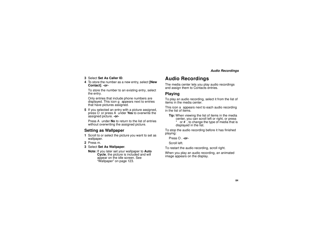 Motorola i760 manual Audio Recordings, Setting as Wallpaper, Playing 