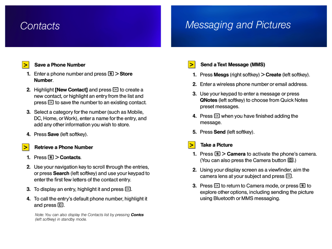 Motorola i776 manual Contacts, Messaging and Pictures 