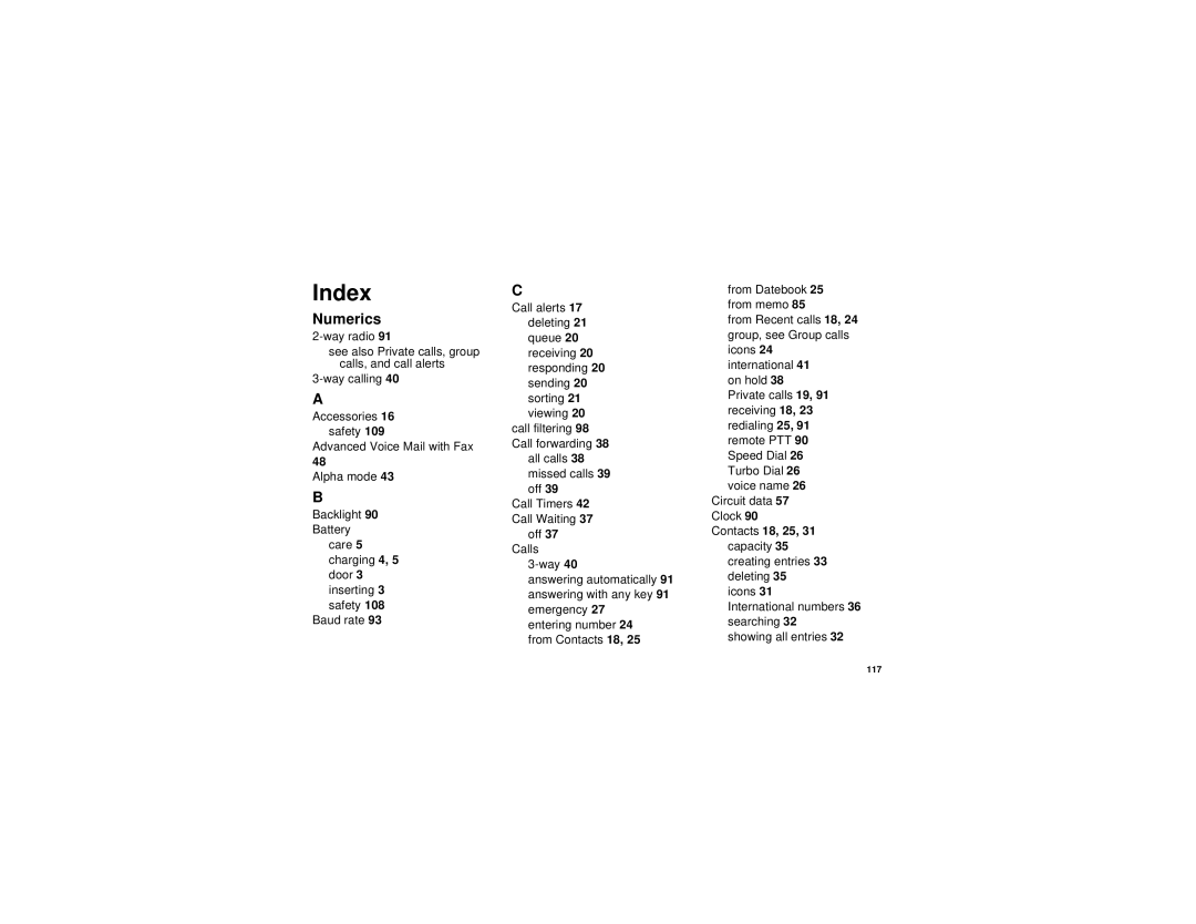 Motorola i830 manual Index, Numerics 