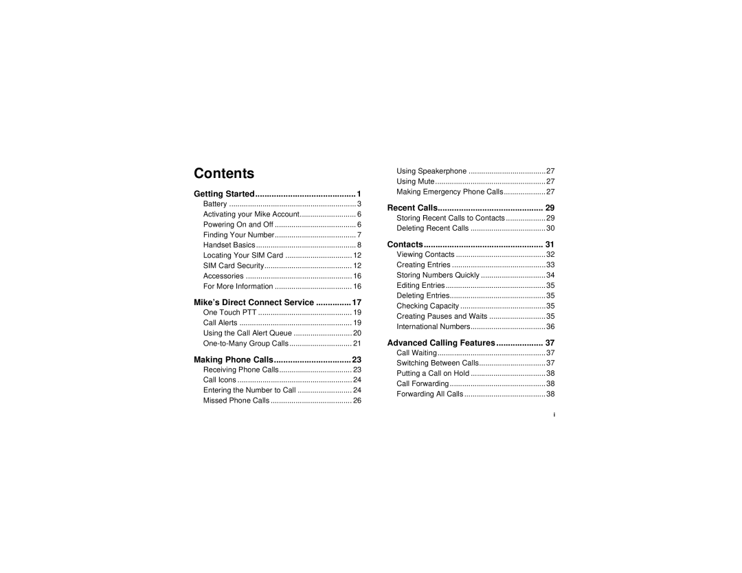 Motorola i830 manual Contents 