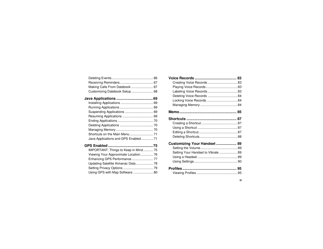 Motorola i830 manual Memo Shortcuts 