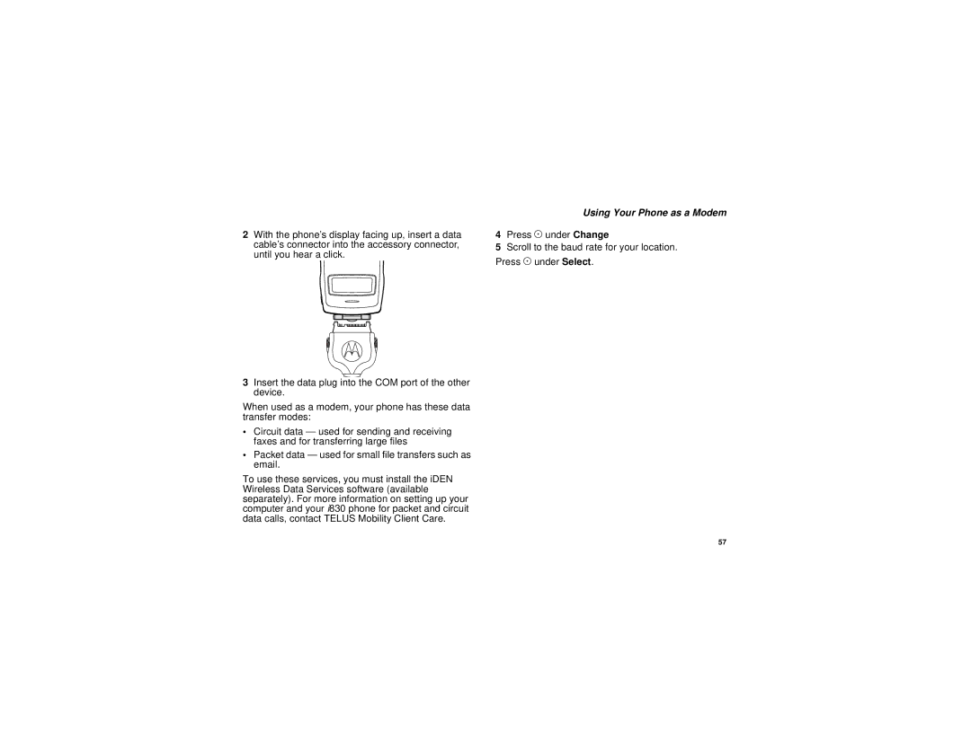 Motorola i830 manual Packet data used for small file transfers such as email, Using Your Phone as a Modem 