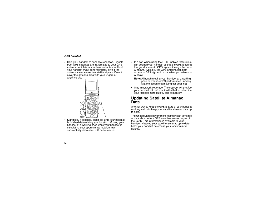 Motorola i830 manual Updating Satellite Almanac Data 