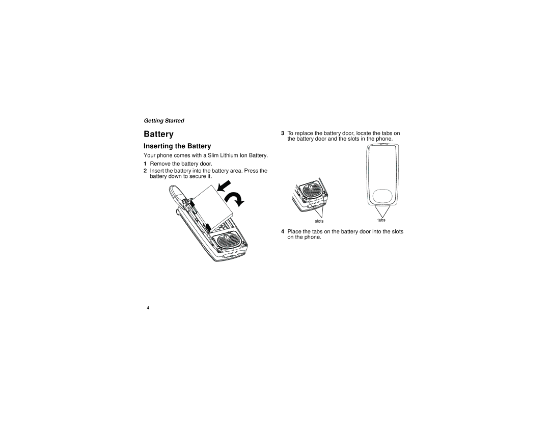 Motorola i830 manual Inserting the Battery 