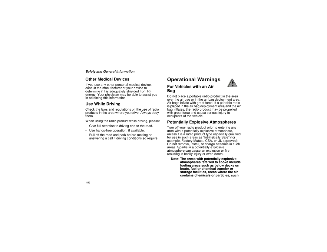 Motorola i830 manual Operational Warnings 