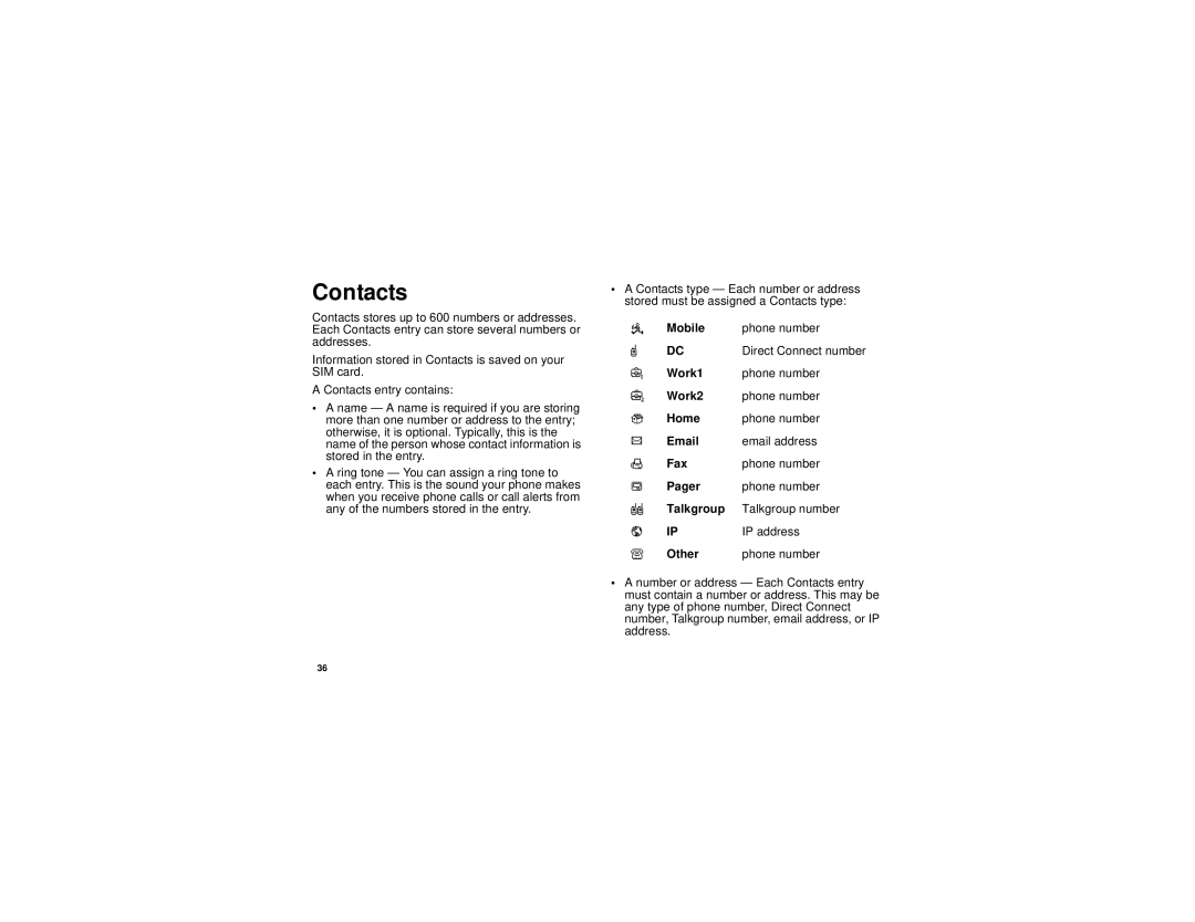 Motorola i830 manual Contacts 