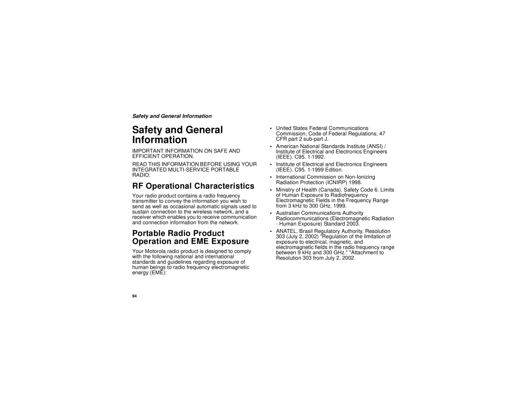 Motorola i833 manual Safety and General Information, RF Operational Characteristics 