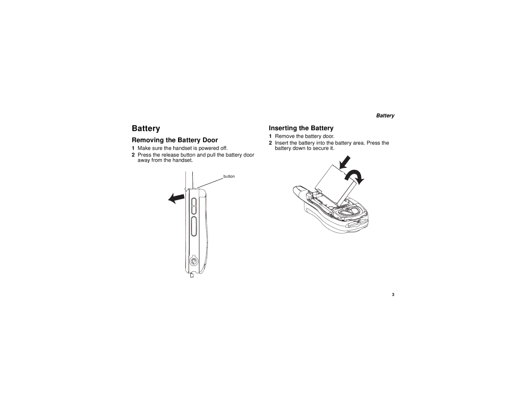 Motorola i833 manual Removing the Battery Door, Inserting the Battery 