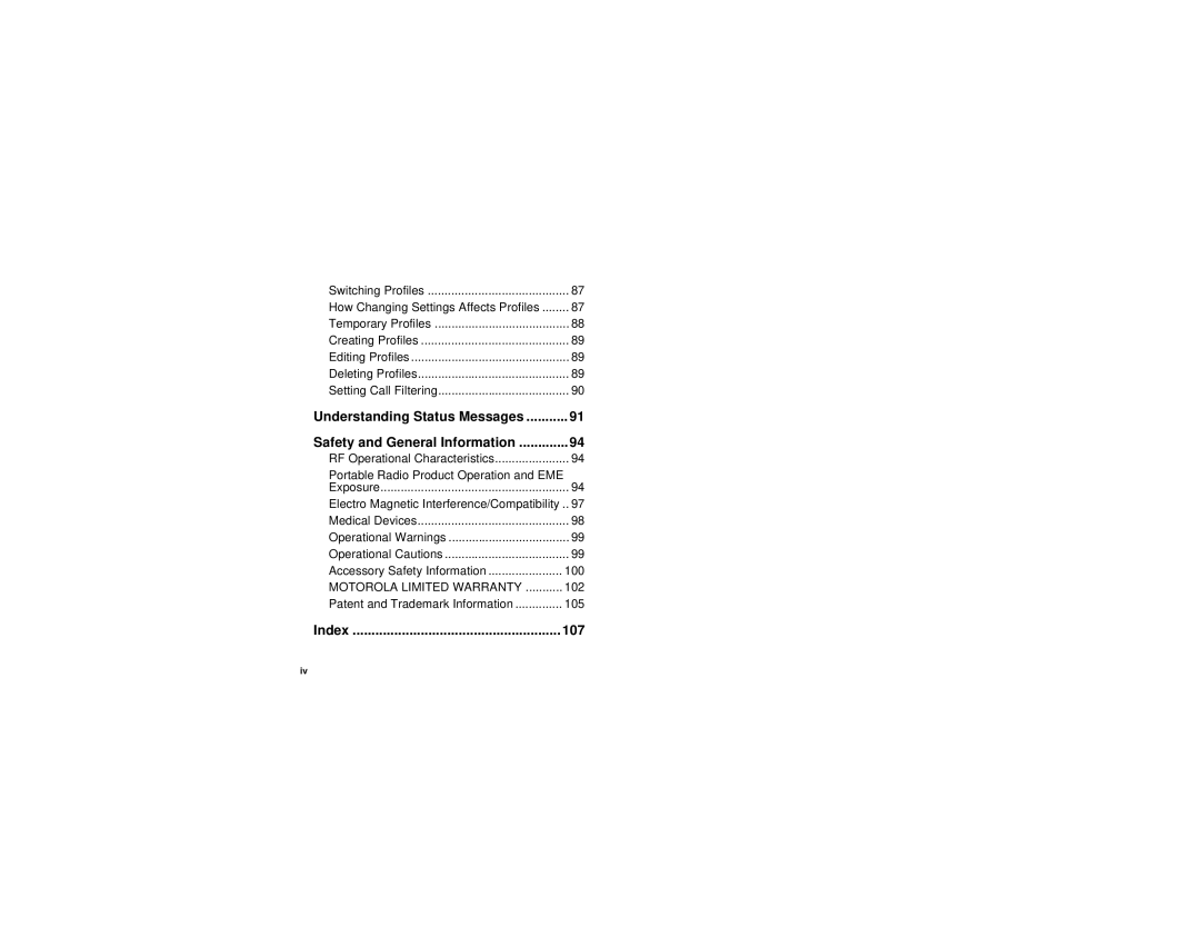 Motorola i833 manual Understanding Status Messages, 107 