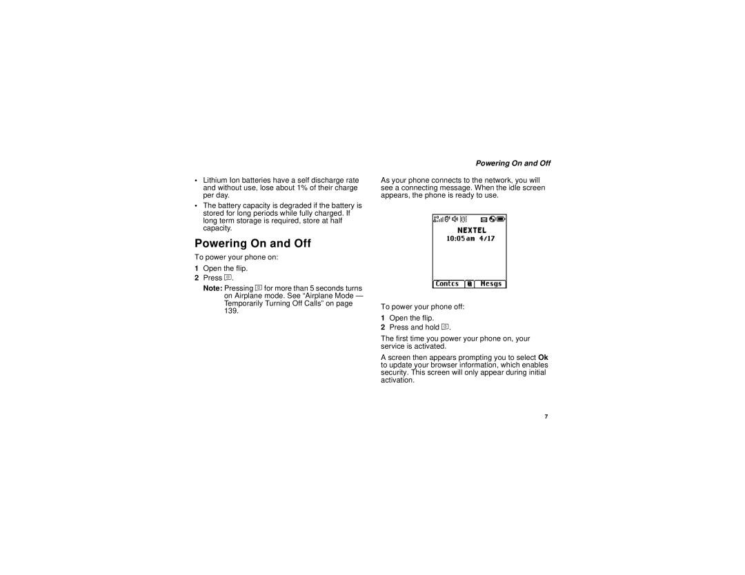 Motorola i836 manual Powering On and Off 