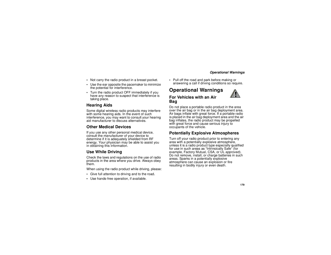 Motorola i836 manual Operational Warnings 