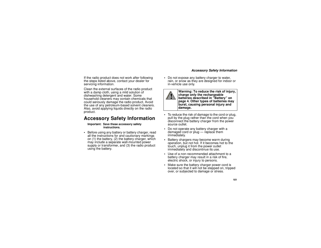 Motorola i836 manual Accessory Safety Information 