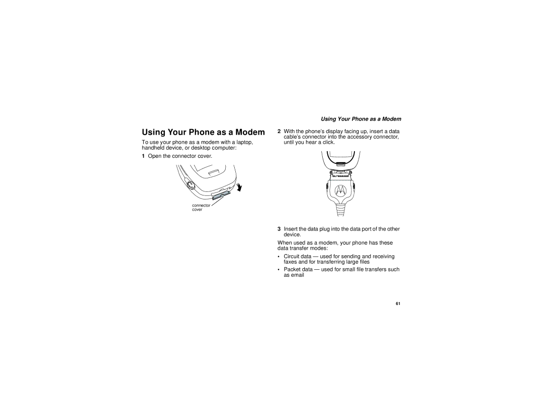 Motorola i836 manual Using Your Phone as a Modem 