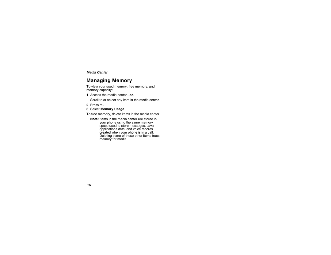 Motorola i855 manual To free memory, delete items in the media center 