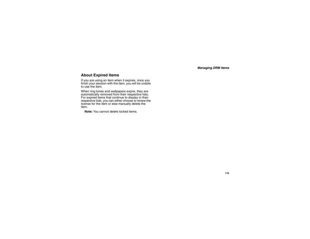 Motorola i855 manual About Expired Items, Managing DRM Items 