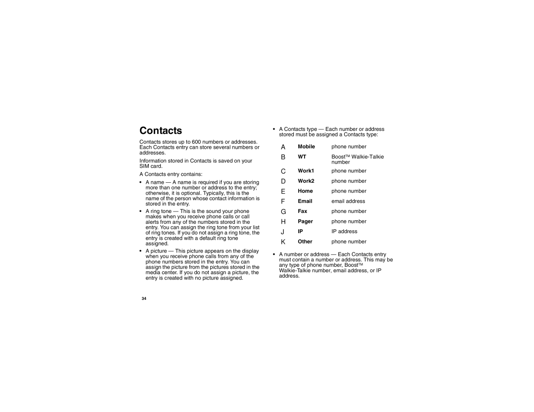 Motorola i855 manual Contacts 