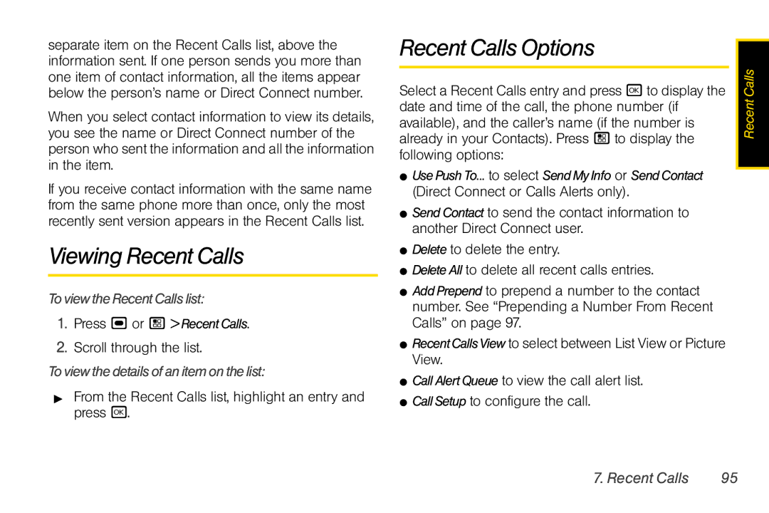 Motorola I856 Viewing Recent Calls, Recent Calls Options, ToviewtheRecentCallslist, Toviewthedetailsofanitemonthelist 